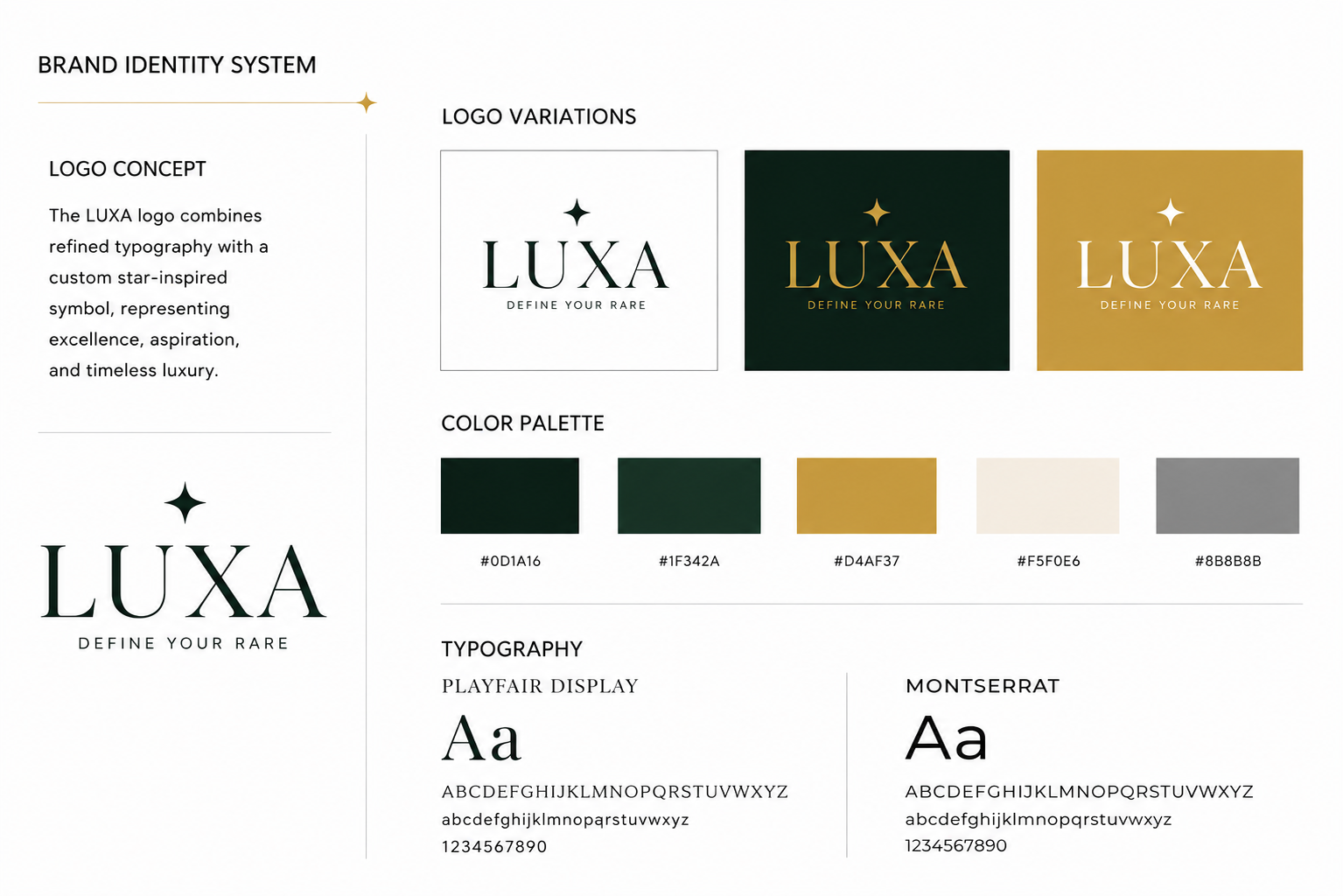 LUXA Brand Identity System, Logo, Color Palette, and Typography